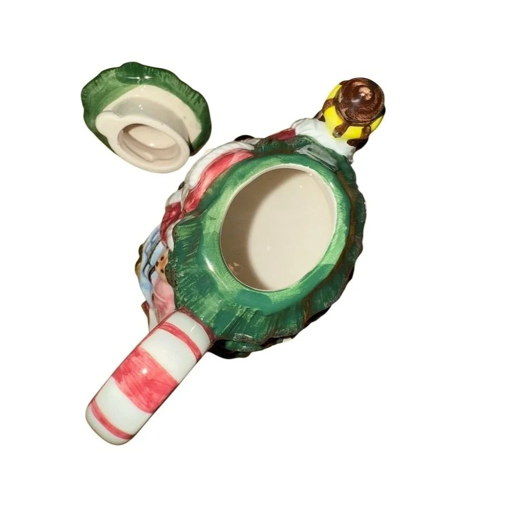 Santa‎ Claus Christmas Teapot with Tree & Gifts Ceramic Festive Decor small chip